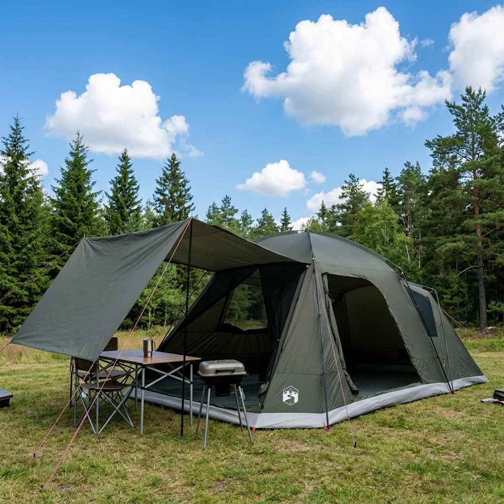 vidaXL Hütten-Zelt mit Dach Armeegrün 12-Personen Polyester und Stahl