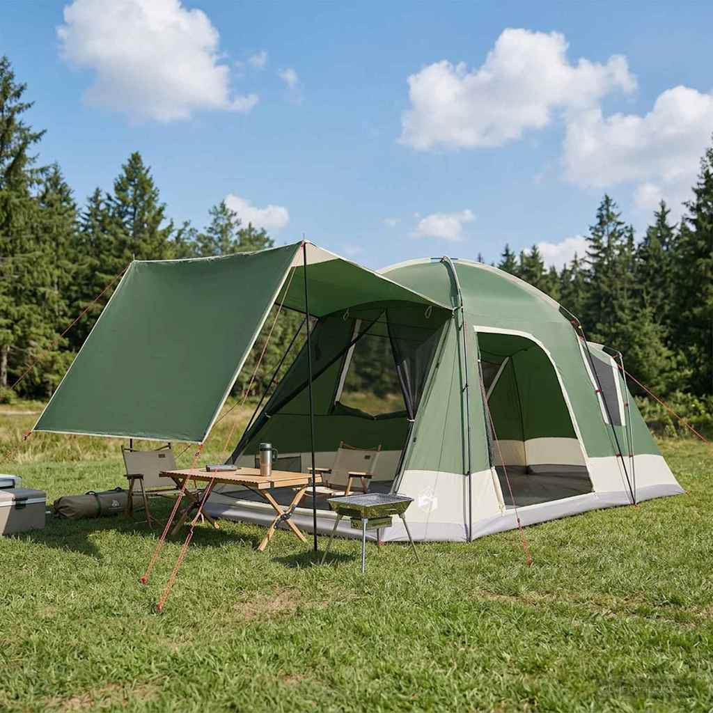 vidaXL Hütten-Zelt mit Dach Grün 8-Personen Polyester und Stahl
