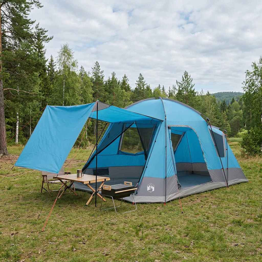 vidaXL Hütten-Zelt mit Dach Blau 8-Personen Polyester und Stahl