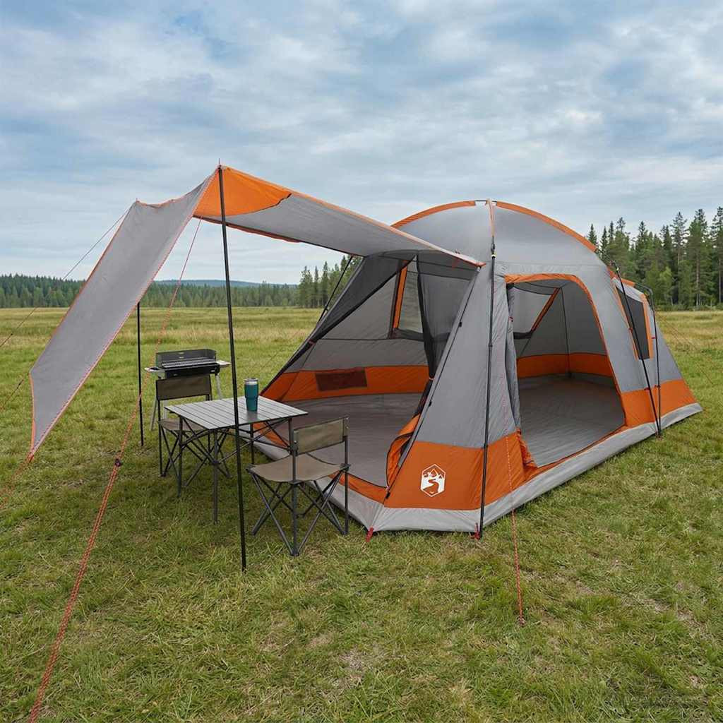vidaXL Hütten-Zelt Grau und Orange 8-Personen Polyester und Stahl