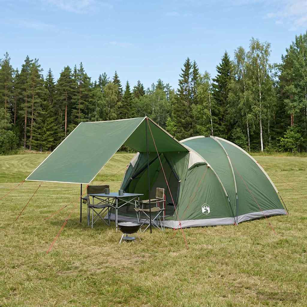 vidaXL Hütten-Zelt mit Dach Grün 4-Personen Polyester und Stahl