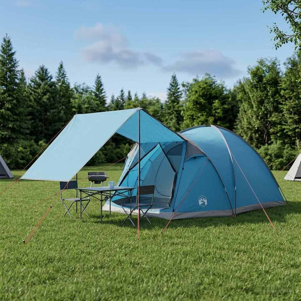 vidaXL Hütten-Zelt mit Dach Blau 4-Personen Polyester und Stahl
