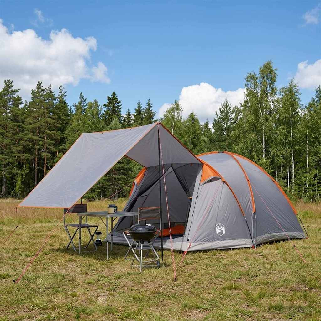 vidaXL Hütten-Zelt Grau und Orange 4-Personen Polyester und Stahl