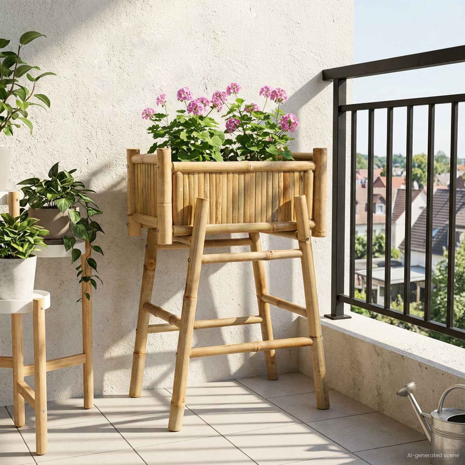 vidaXL Gartenpflanzer mit Halter Natur 50 x 38 x 74 cm Bambus