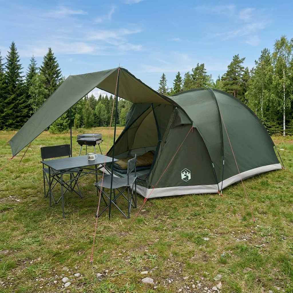 vidaXL Hütten-Zelt mit Dach Armeegrün 4-Personen Polyester und Stahl