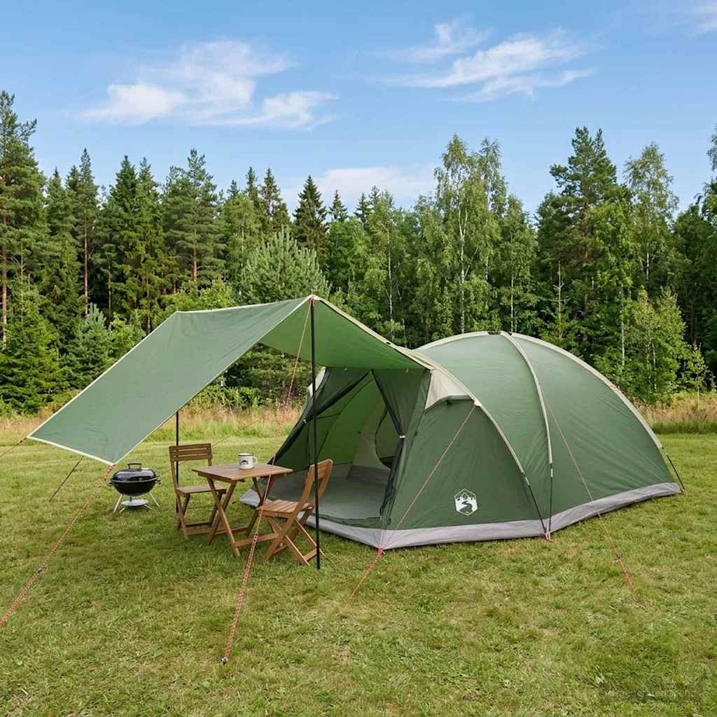 vidaXL Hütten-Zelt mit Dach Grün 6-Personen Polyester und Stahl