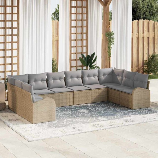 vidaXL Sofa Set mit Kissen 10 pcs Beige Polyrattan