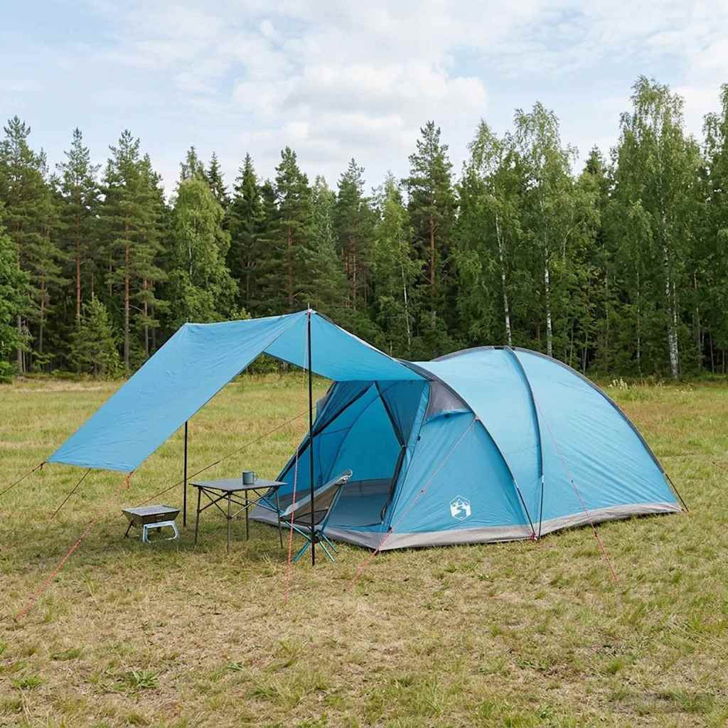 vidaXL Hütten-Zelt mit Dach Blau 6-Personen Polyester und Stahl