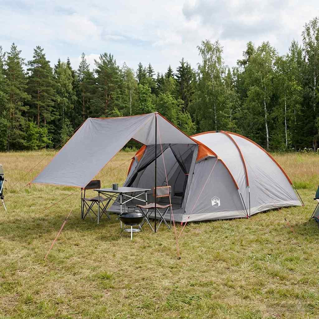 vidaXL Hütten-Zelt Grau und Orange 6-Personen Polyester und Stahl