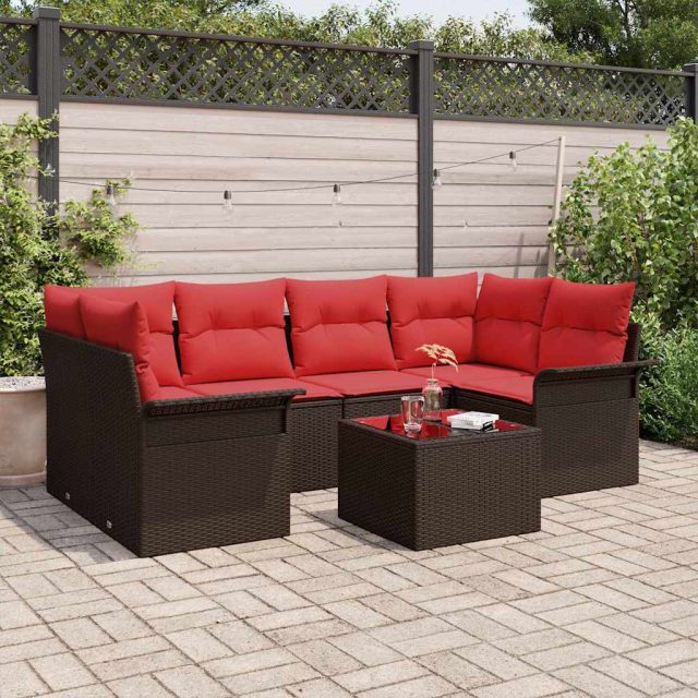 vidaXL Gartensofa-set mit Kissen 7 pcs Braun Poly-Rattan
