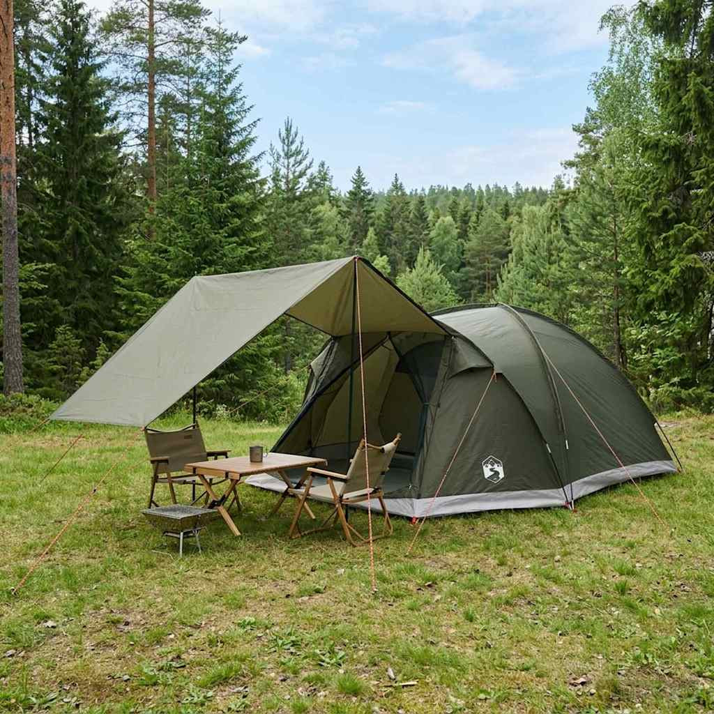 vidaXL Hütten-Zelt mit Dach Armeegrün 6-Personen Polyester und Stahl