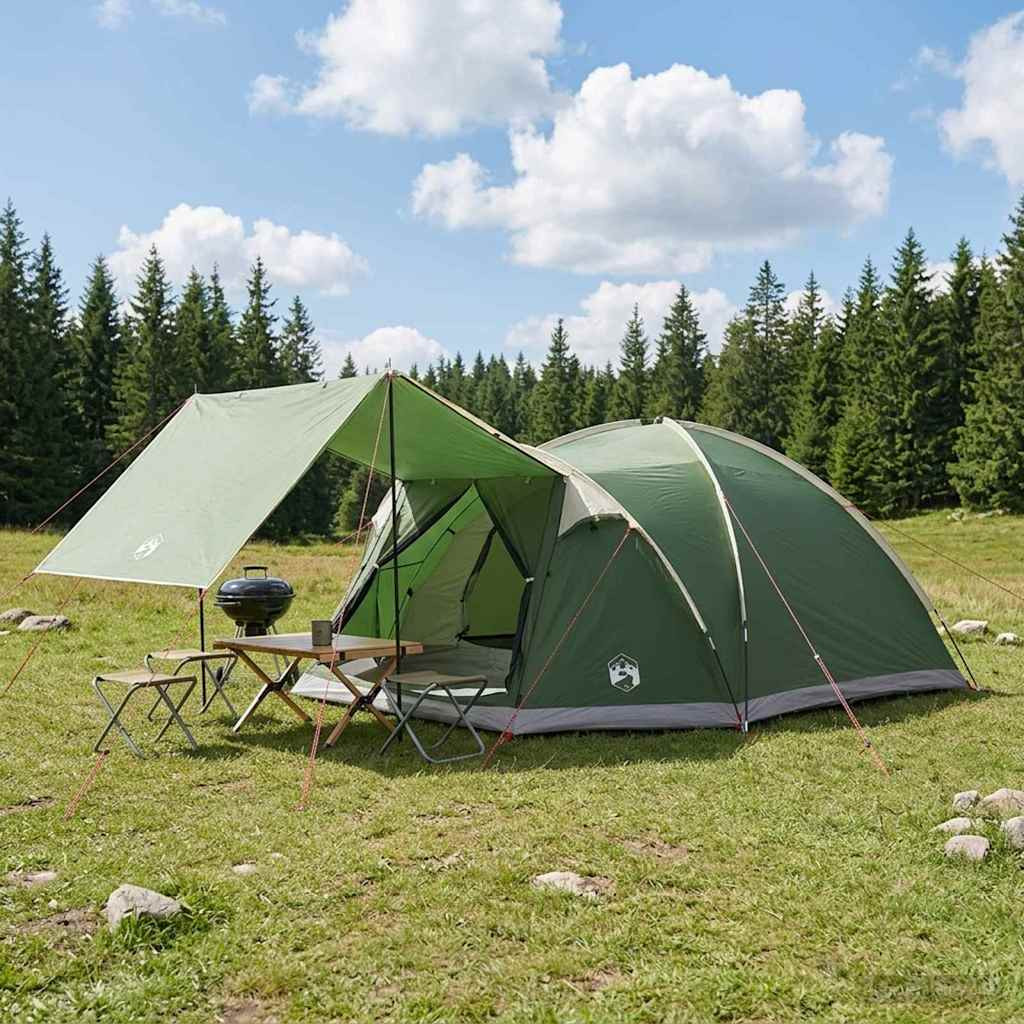 vidaXL Hütten-Zelt mit Dach Grün 8-Personen Polyester und Stahl