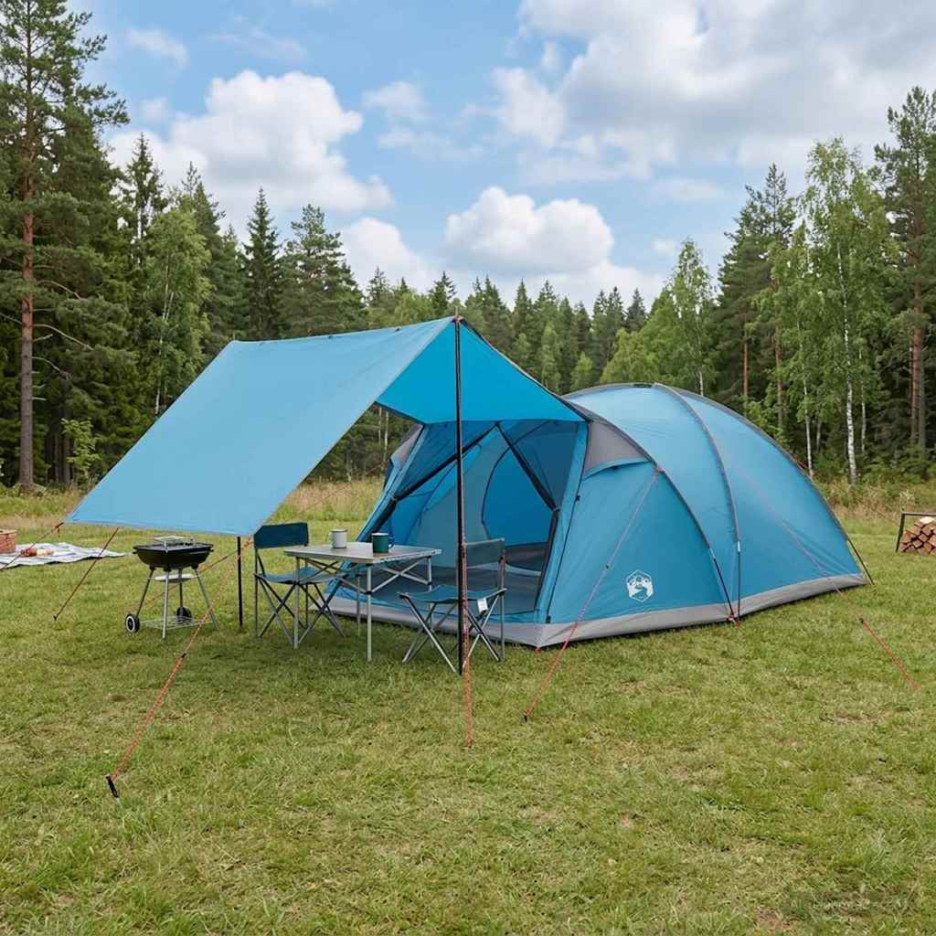 vidaXL Hütten-Zelt mit Dach Blau 8-Personen Polyester und Stahl