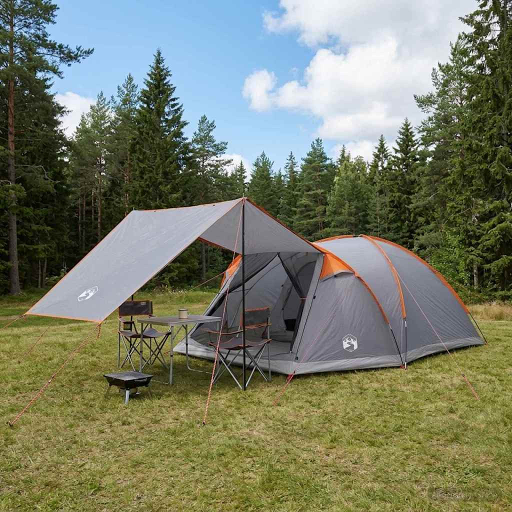 vidaXL Hütten-Zelt Grau und Orange 8-Personen Polyester und Stahl