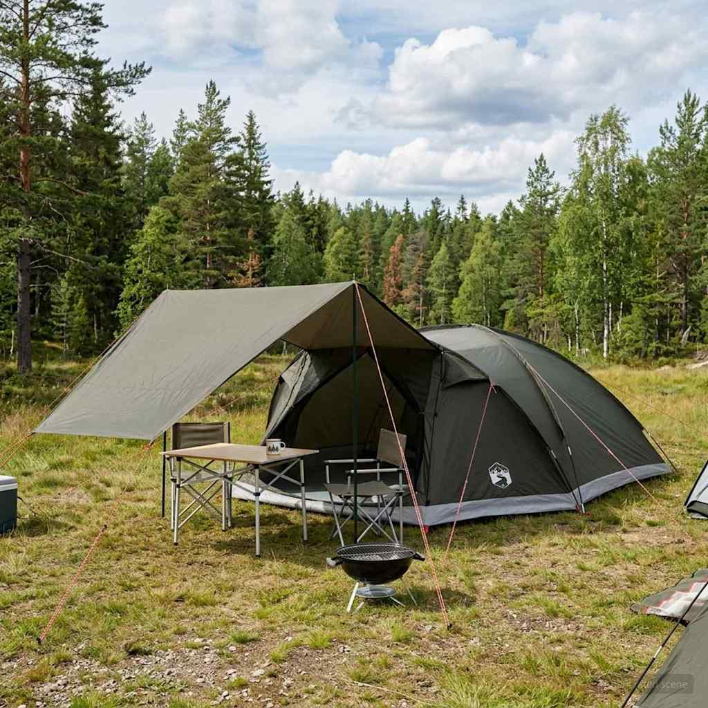 vidaXL Hütten-Zelt mit Dach Armeegrün 8-Personen Polyester und Stahl