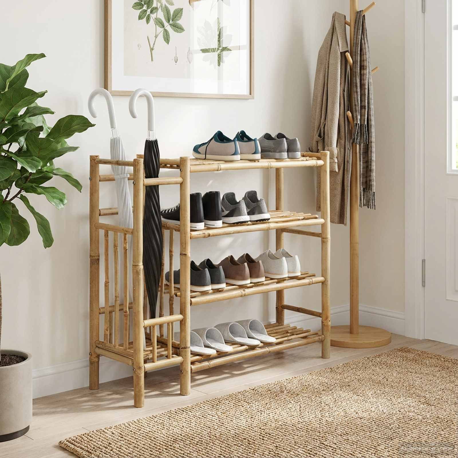 vidaXL Schuhregal mit Regal mit Speicher Natur 88 x 27 x 80 cm Bambus