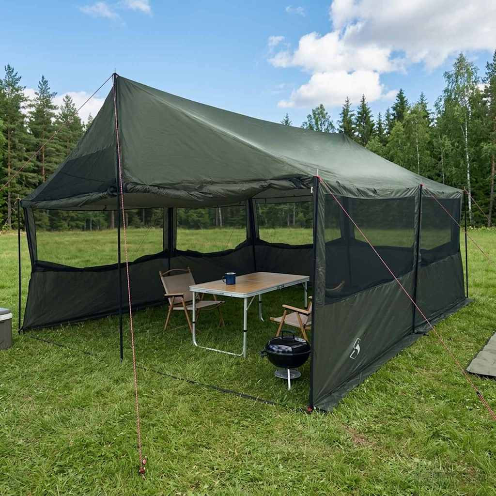 vidaXL Familienzelt Armeegrün 450 x 400 x 265 cm Polyester und Stahl