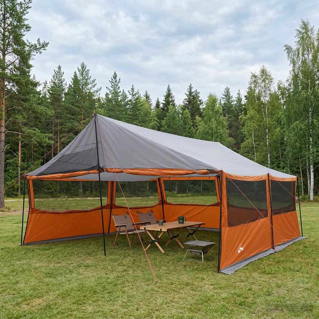 vidaXL Familienzelt mit Dach Grau und Orange 600 x 400 x 268 cm