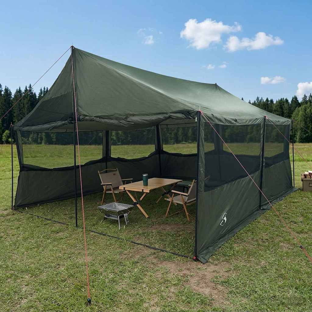 vidaXL Familienzelt Armeegrün 600 x 400 x 268 cm Polyester und Stahl