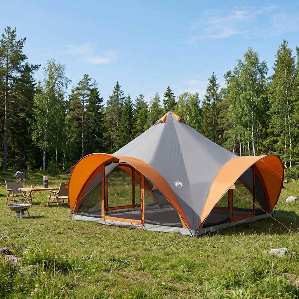 vidaXL Tipi Zelt Grau und Orange 18-Personen Polyester und Stahl
