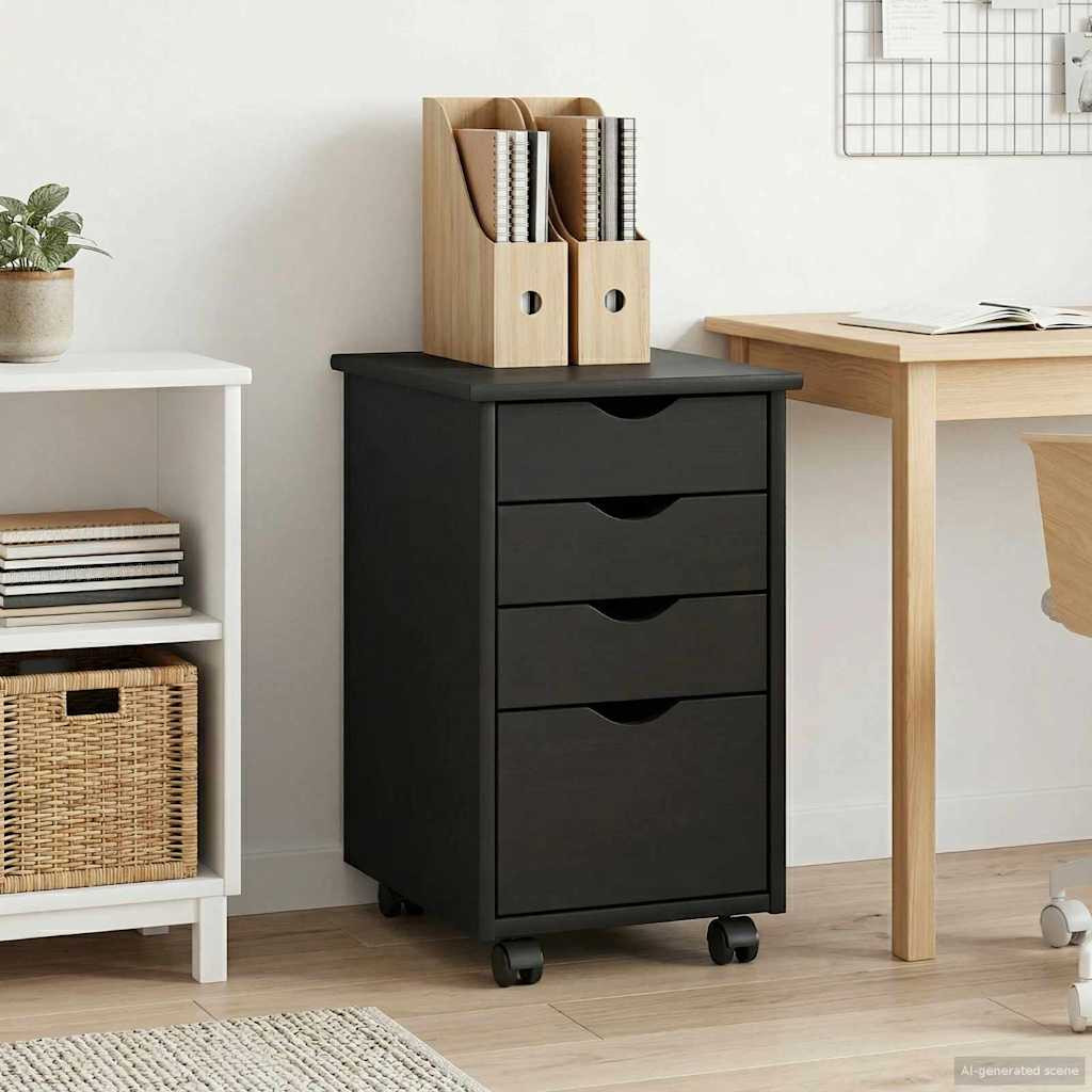 vidaXL Rollschrank Mit Rad Grau 34 x 39 x 56 cm Massives Kiefernholz