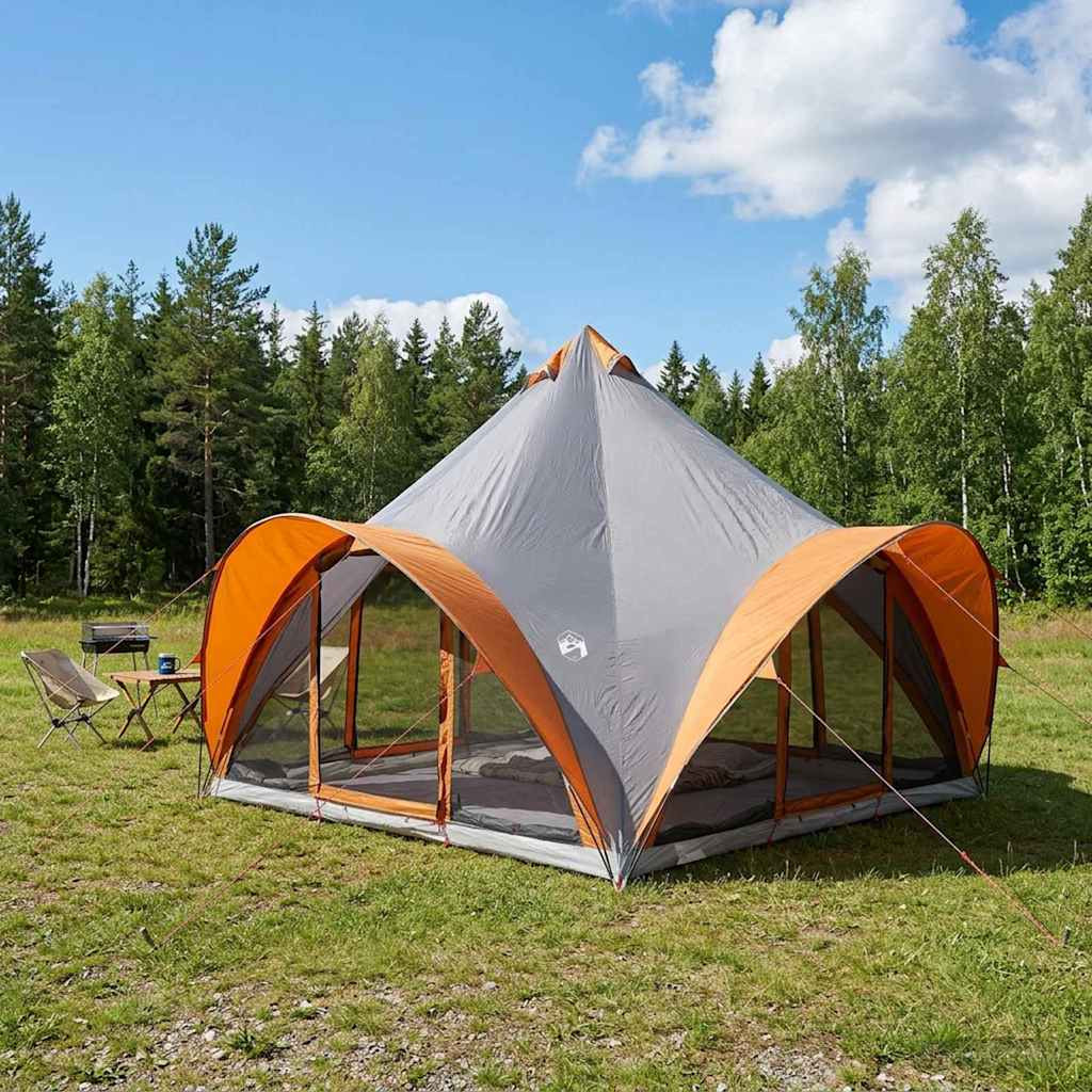 vidaXL Tipi Zelt Grau und Orange 6-Personen Polyester und Stahl