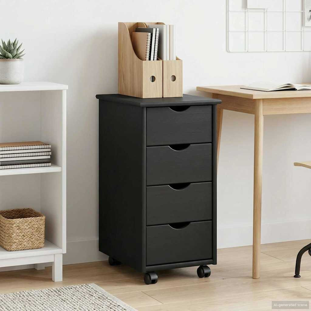 vidaXL Rollschrank Mit Rad Grau 34 x 39 x 65,5 cm Massivholz Kiefer