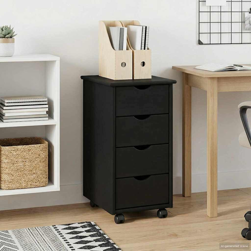 vidaXL Rollschrank Mit Rad Schwarz 34 x 39 x 65,5 cm Massivholz Kiefer