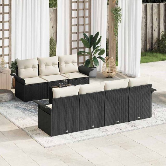 vidaXL Gartensofa-set mit Kissen 8 pcs Schwarz Poly-Rattan