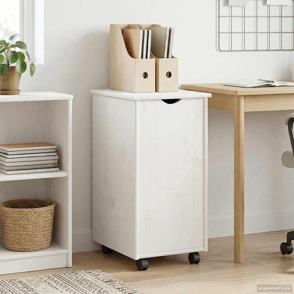 vidaXL Rollschrank Mit Rad Weiß 34 x 39 x 65,5 cm Massivholz Kiefer