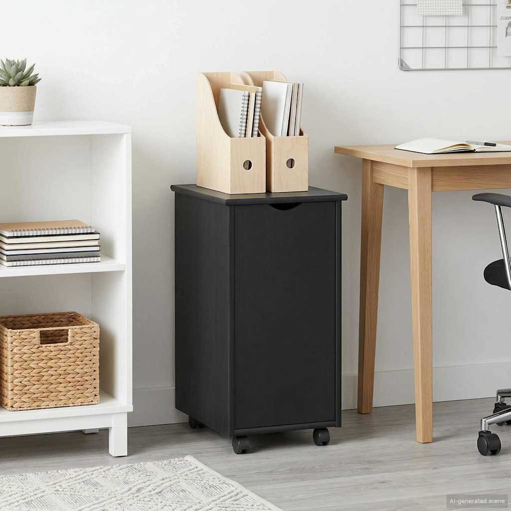 vidaXL Rollschrank Mit Rad Schwarz 34 x 39 x 65,5 cm Massivholz Kiefer