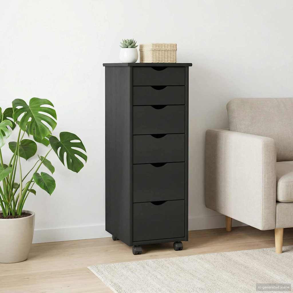vidaXL Rollschrank Mit Rad Schwarz 34 x 39 x 93,5 cm Massivholz Kiefer
