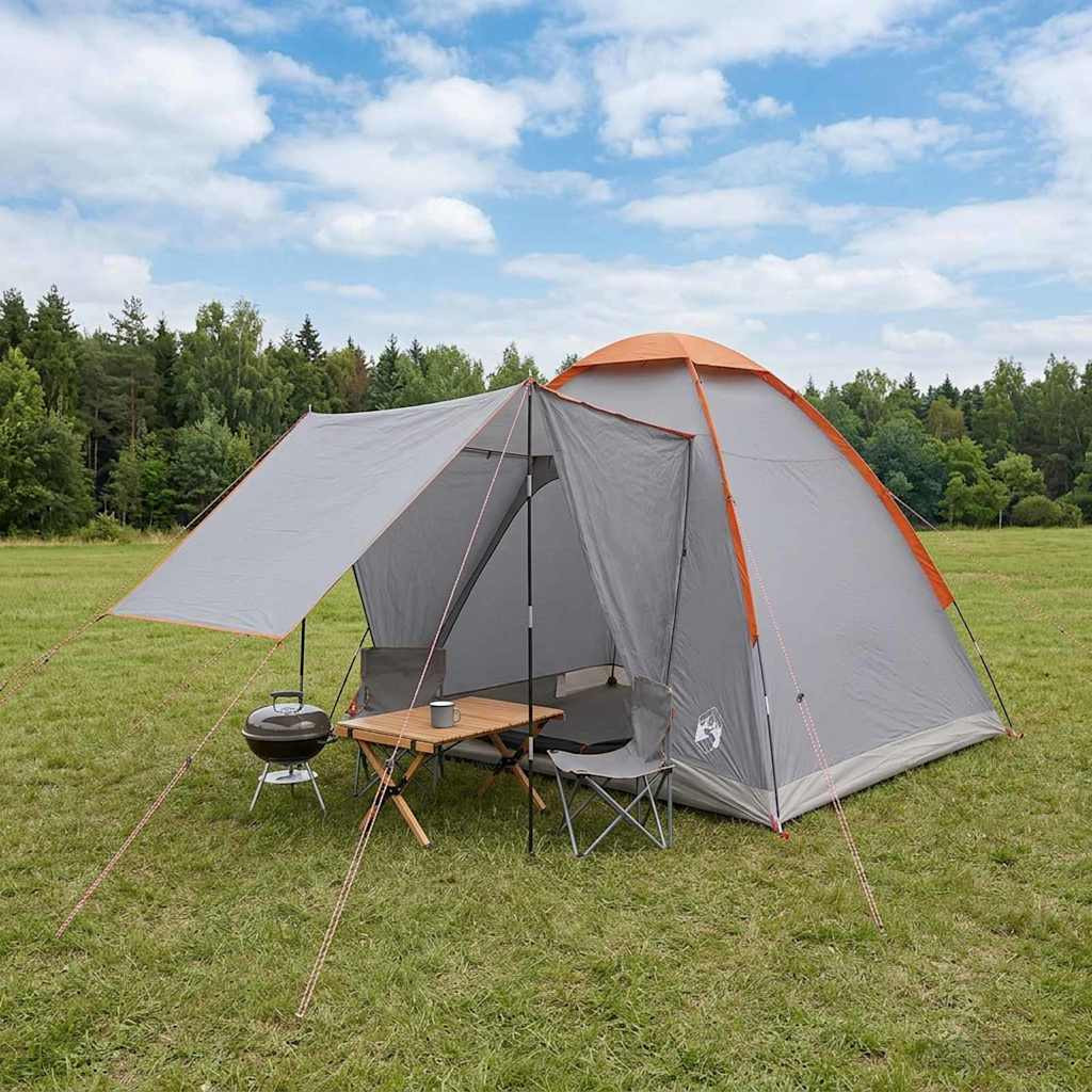 vidaXL Campingzelt Grau und Orange 2-Personen Polyester und Stahl