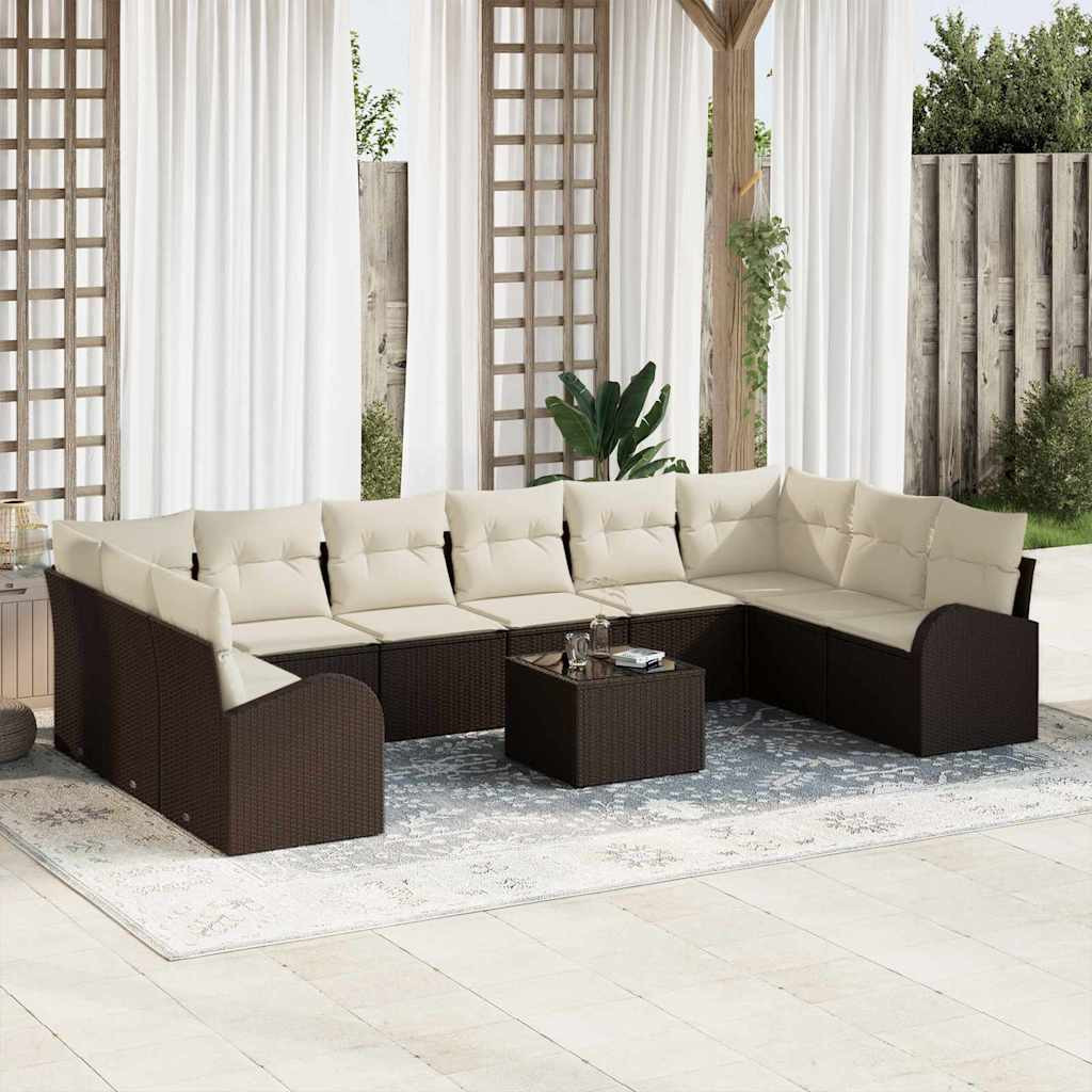 vidaXL Sofa Set mit Kissen 11 pcs Braun Polyrattan