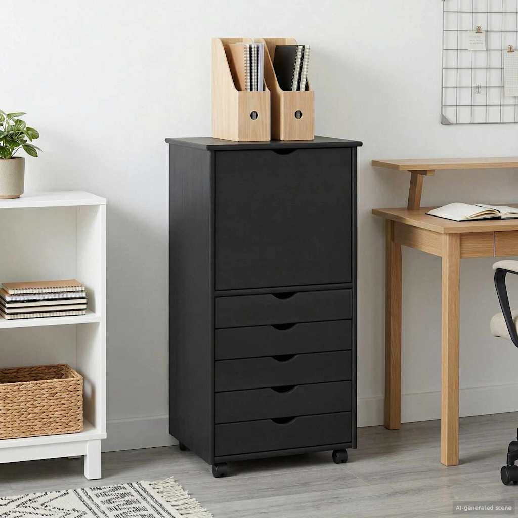 vidaXL Rollschrank Mit Rad Grau 53 x 39 x 103 cm Massivholz Kiefer