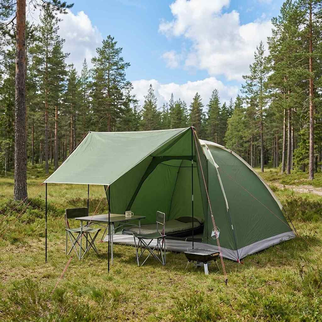 vidaXL Campingzelt mit Dach Grün 4-Personen Polyester und Stahl