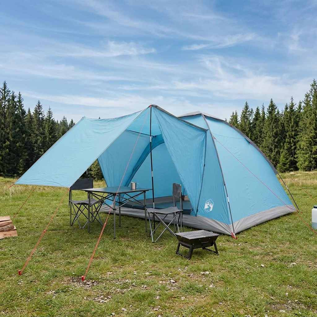 vidaXL Campingzelt mit Dach Blau 4-Personen Polyester und Stahl