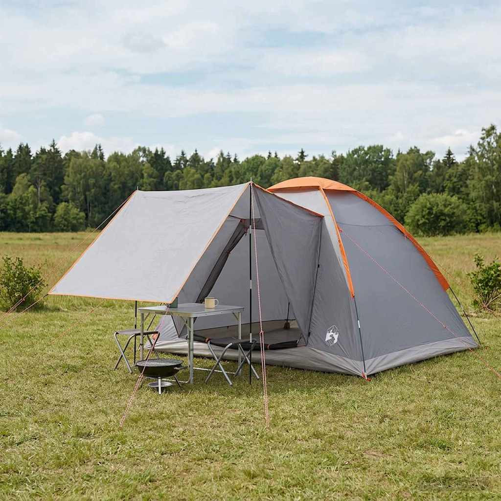 vidaXL Campingzelt Grau und Orange 4-Personen Polyester und Stahl