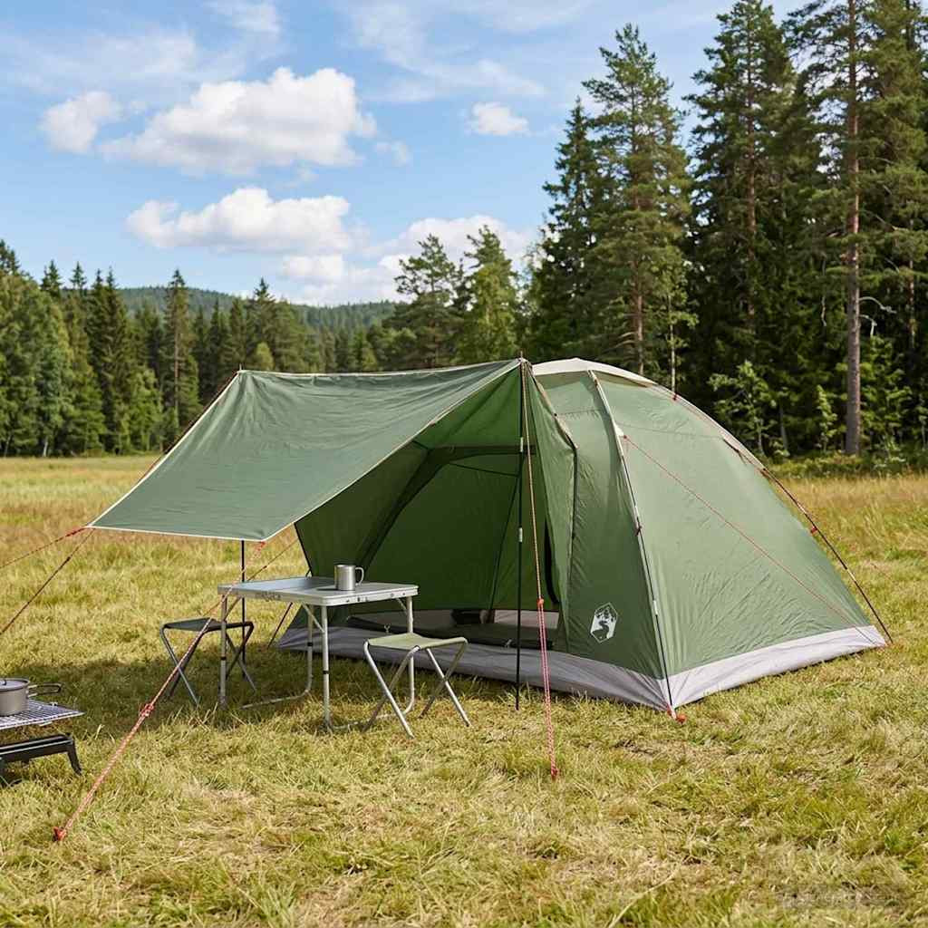 vidaXL Campingzelt mit Dach Grün 6-Personen Polyester und Stahl