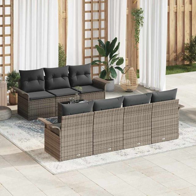 vidaXL Gartensofa-set mit Kissen 8 pcs Grau Poly-Rattan