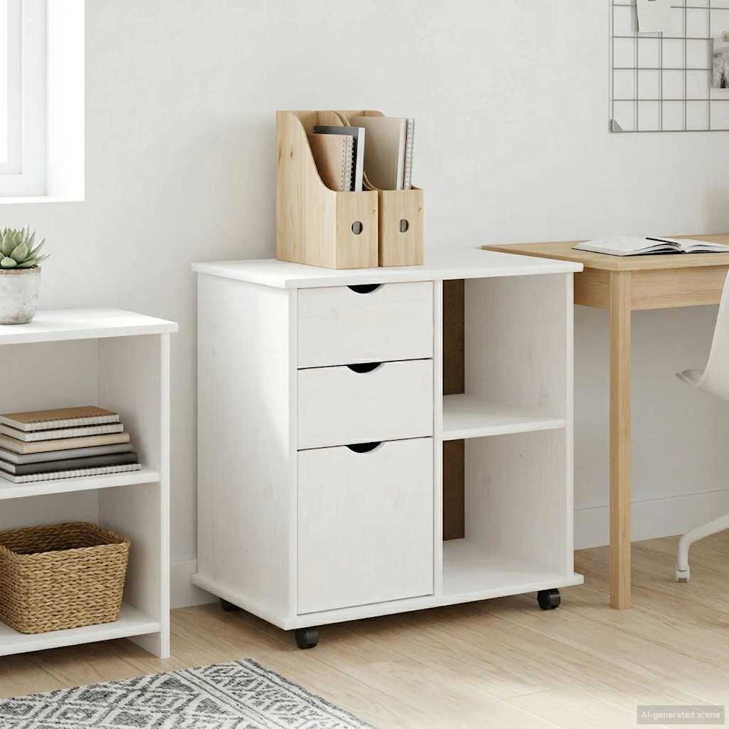 vidaXL Rollschrank Mit Rad Weiß 63,5 x 39 x 65,5 cm Massivholz Kiefer