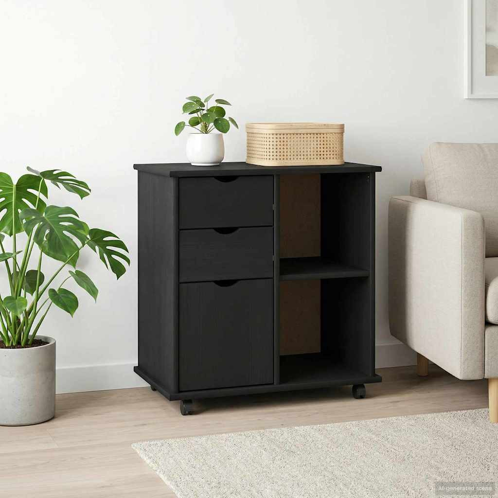 vidaXL Rollschrank Schwarz 63,5 x 39 x 65,5 cm Massivholz Kiefer