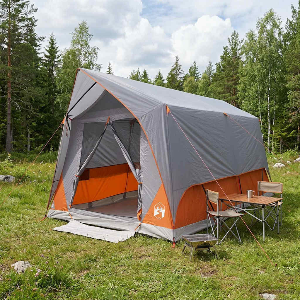 vidaXL Tunnelzelt Grau und Orange 8-Personen Polyester und Stahl