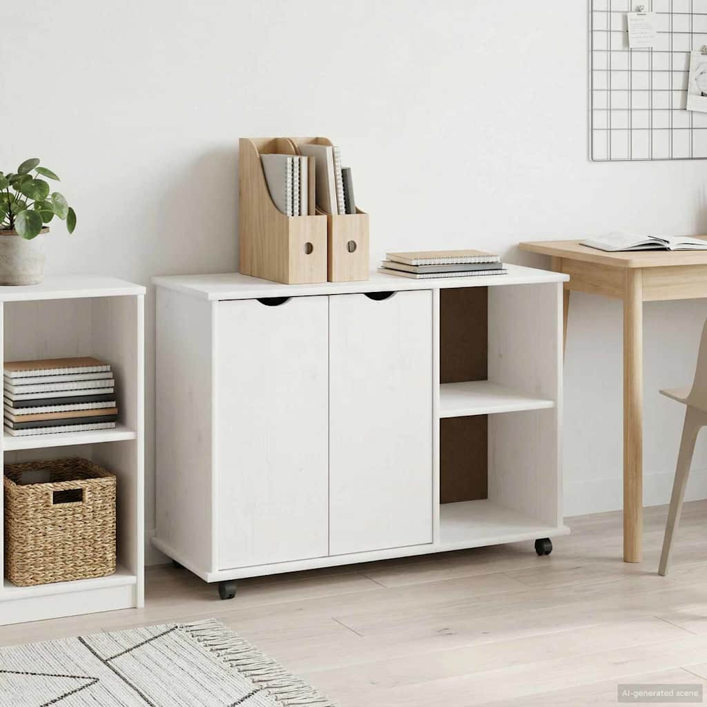 vidaXL Rollschrank Mit Rad Weiß 100 x 39 x 65,5 cm Massivholz Kiefer