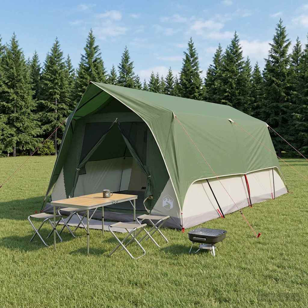 vidaXL Tunnelzelt mit Dach Grün 10 Personen Polyester und Stahl