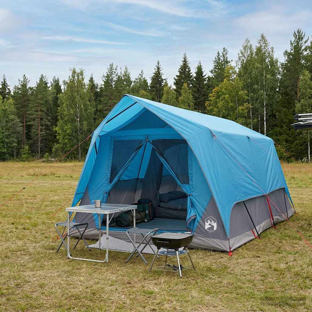 vidaXL Tunnelzelt mit Dach Blau 10 Personen Polyester und Stahl