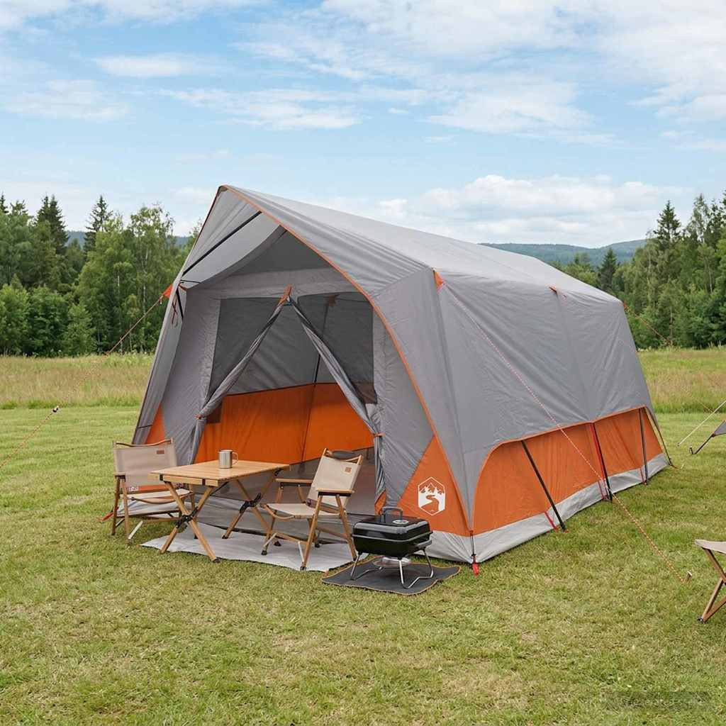 vidaXL Tunnelzelt Grau und Orange 10 Personen Polyester und Stahl