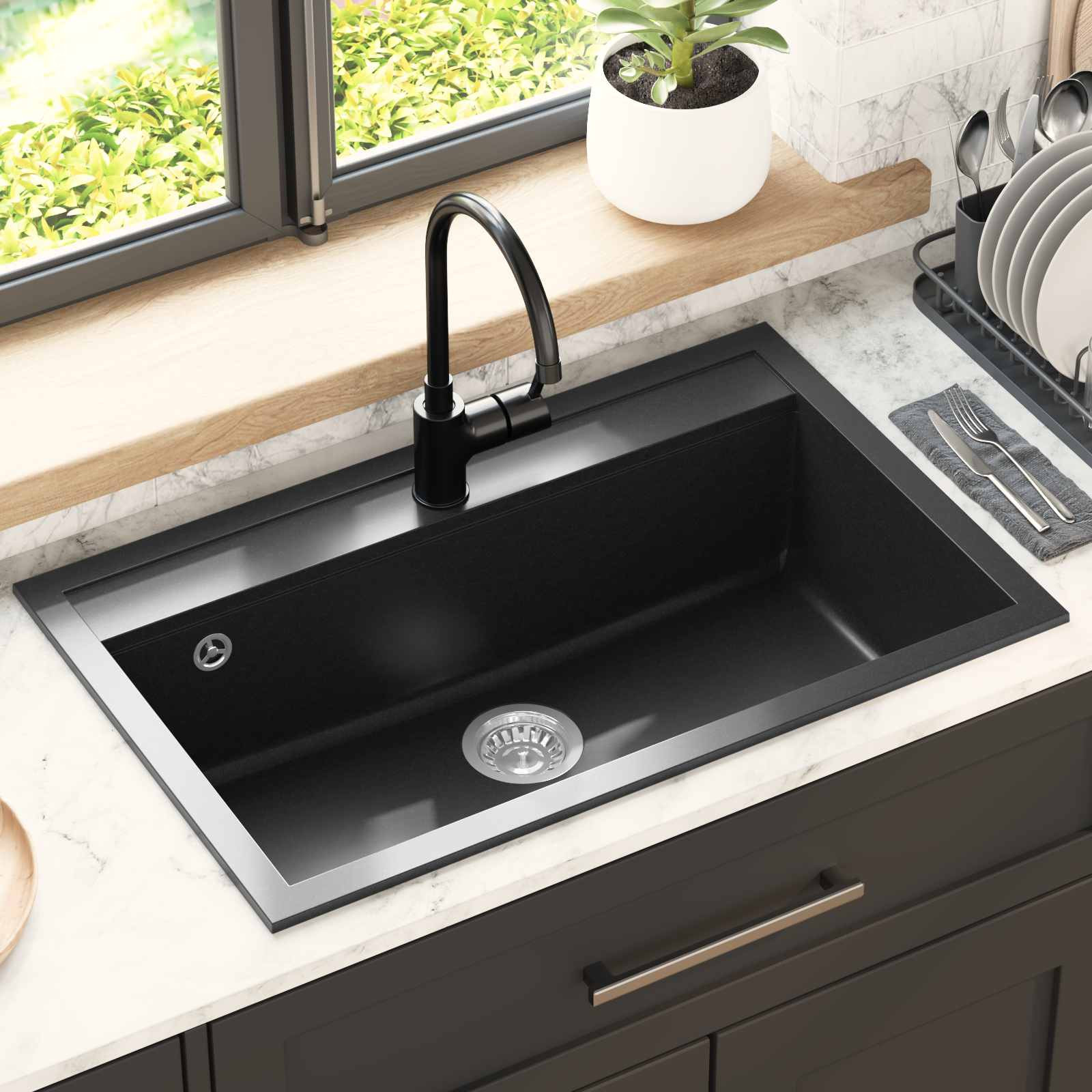vidaXL Waschbecken Schwarz 795 x 505 mm Granit