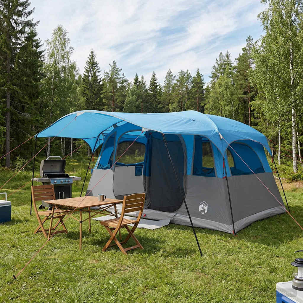 vidaXL Tunnelzelt mit Dach Blau 366 x 244 x 198 cm Polyester und Stahl