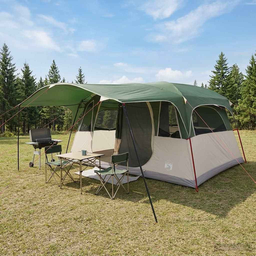vidaXL Tunnelzelt mit Dach Grün 427 x 305 x 205 cm Polyester und Stahl